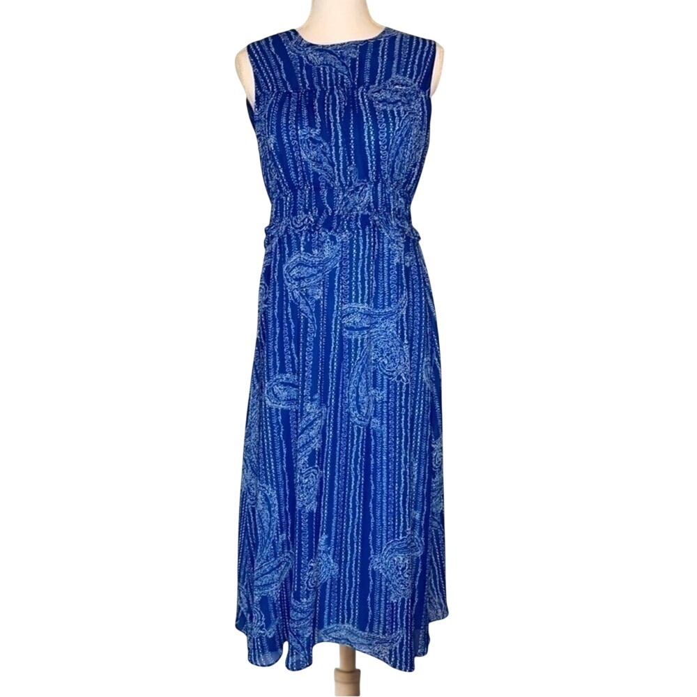 NWT Just Taylor Women Blue White Chiffon Floral Paisley Maxi/Midi Dress Size 6